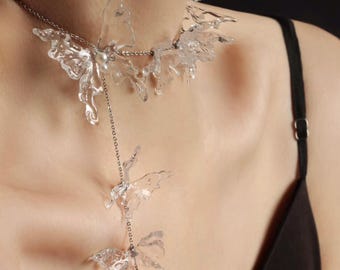 Adjustable Resin Butterfly Choker Necklace: 3D Print Movable Pendant, Titanium Steel Chain