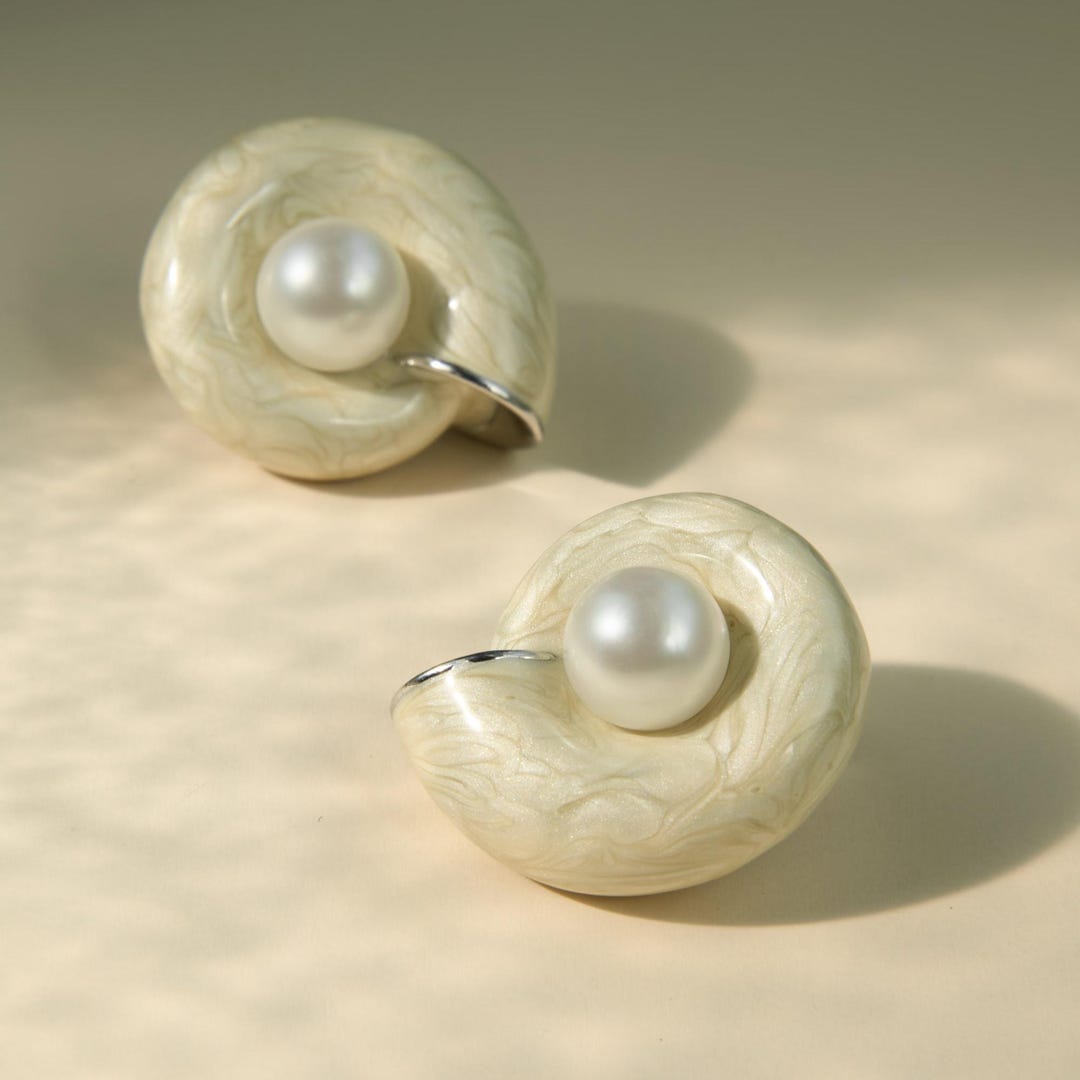 Pearlized Conch Shell Earrings: Sterling Silver Studs With Freshwater ...