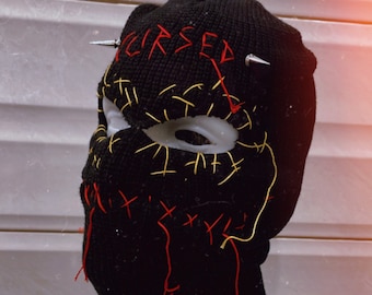 black balaclava ski mask with word