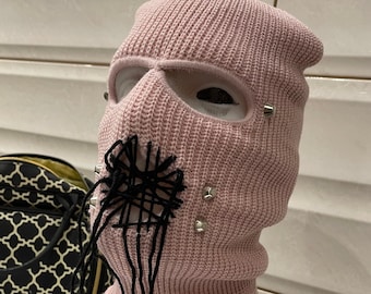 balaclava ski mask pink spikes black hole for winter