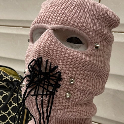 Balaclava Ski Mask Pink Spikes Black Hole for Winter - Etsy