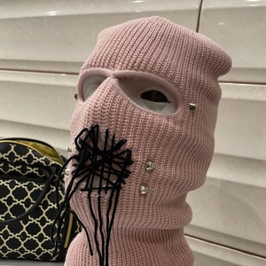 balaclava ski mask pink spikes black hole for winter