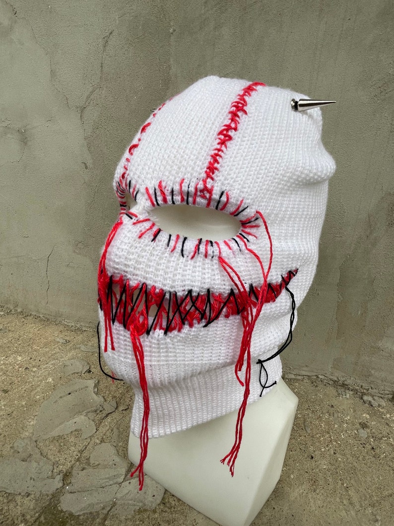 masque de ski cagoule, chapeau de bonnet, masque de ski personnalisé, meilleur cadeau, cagoule avec cornes, masque effrayant, chapeau de bonnet au crochet, masque de festival d'été image 3