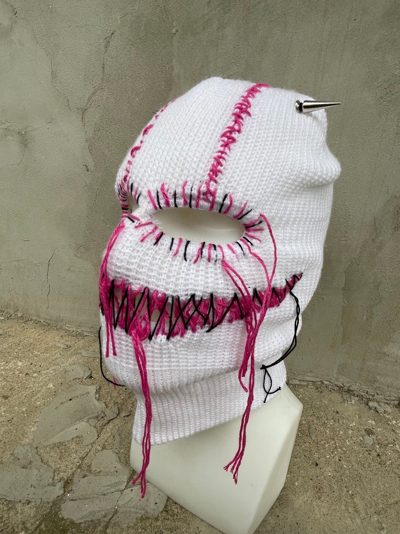 masque de ski cagoule, chapeau de bonnet, masque de ski personnalisé, meilleur cadeau, cagoule avec cornes, masque effrayant, chapeau de bonnet au crochet, masque de festival d'été image 1