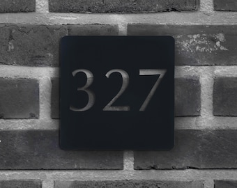 Numéro de maison fait main | 150 mm X 150 mm | Plaque de porte flottante personnalisée en noir satiné et autres couleurs | Acrylique coulé