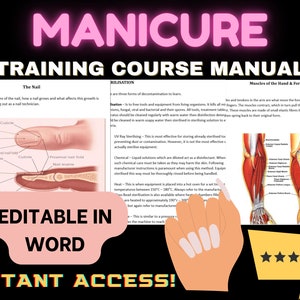 Manicure Training Course Manual | Editable Manicure Training Guide | Online Beauty School Manicure Course | Cosmetology Nail Course Student