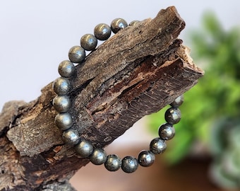 Pyrite (Fools Gold) Bracelet: 8MM Natural Crystal Beads | Subtle Golden Metalic Jewely