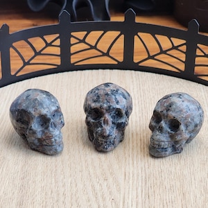 Yooperlite Skulls | 1.5&quot; Crystal Carvings with UV Reaction | Halloween Village Decor | Spooky Season Vibes for your Goth Friends!