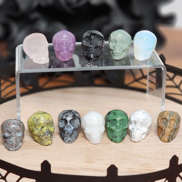 Mini Crystal Skulls | 1" Hand Carved Skull | White, Rose, Green, Black, Opalite, and more | Natural Quartz | Skeleton | Choose Your Material