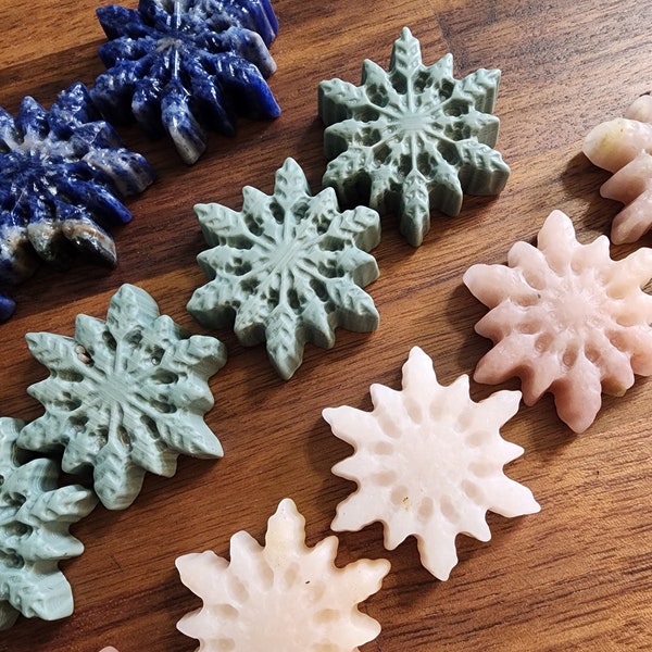 Snowflake Crystal Carvings | Holiday Gifts | Choose Your Mineral | Christmas Carvings | Opalite, Fluorite, Howlite, Lepidolite, Ruby Zoisite