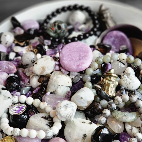 Spooky Crystal Confetti Scoop: Witchy Mystery Mix with Skulls & Bracelets