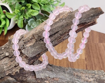 High Quality Rose Quartz Bracelet: 8MM Natural Pink Crystal Beads, Translucent, High Vibration Jewelry for Tactile Calming, Treat-yo-Self