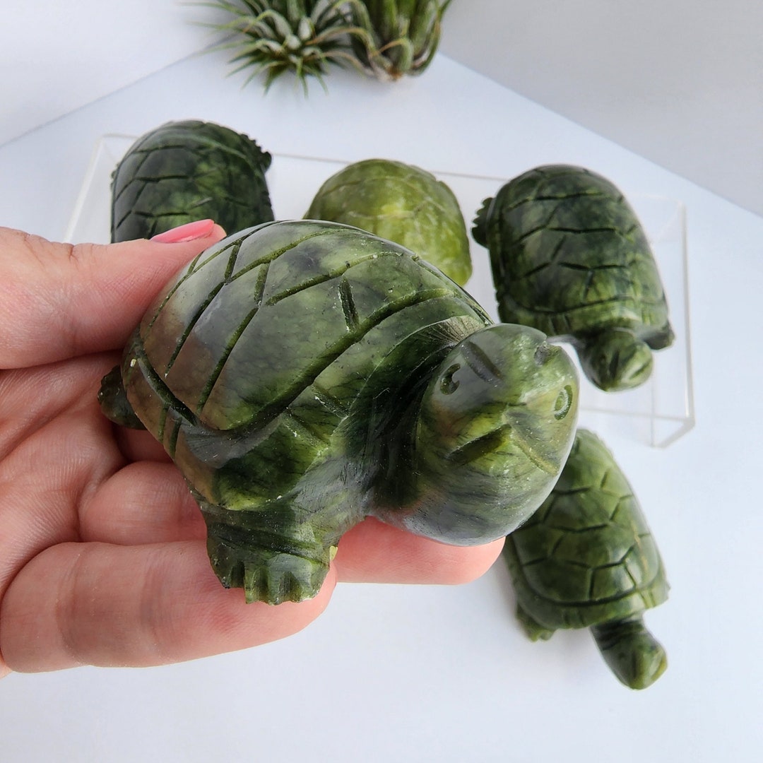 Green Jade Turtle Carving Large Size Crystals Cute Green Carved Turtles Pet Crystals Intuitively