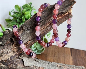 Super 7 Bracelet: 7.5 MM Sacred Seven Melody Stone Crystal Beads | Natural Rainbow Purple, Red, Pink Jewelry | Rare High Vibration Energy