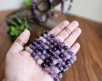 Favorite Amethyst Bracelet: 8.5MM Natural Purple Crystal Beads | Most popular crystal jewelry collection for PopRocksDecor | Lavendar Lilac