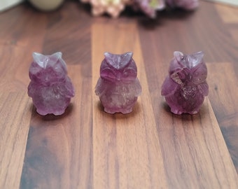 Owl Crystal Figurine: Purple Fluorite Rainbow Stone (Unique)