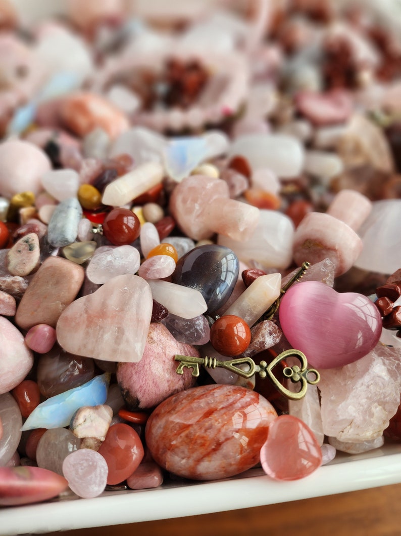 Tiny Red Rocks Puerto Rico Pink Crystal Confetti Mix: Rose Quartz, Worry Stones & Charm Bracelet ...