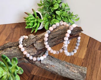 Pink Zebra Jasper: 8MM Natural Crystal Beads | Subtle Gray Pink and White Hues | Perfect gift for Teens, Easter Baskets, and Fun Summer Fits