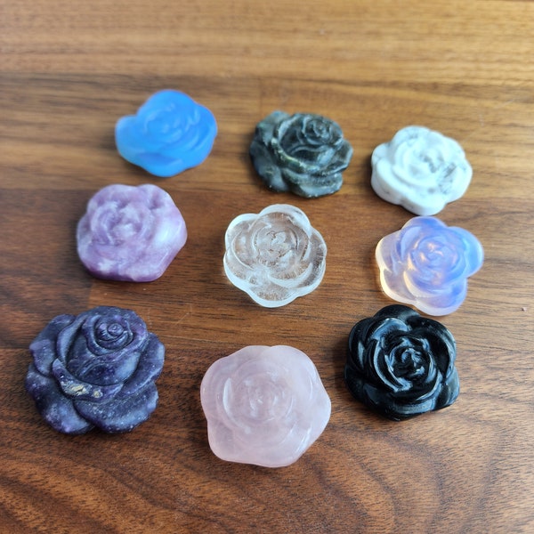 Crystal Flowers | Rose Carvings | Rose Quartz, Opalite, Howlite, Lepidolite | Spring Crystals | Easter & Equinox | Choose Your Color