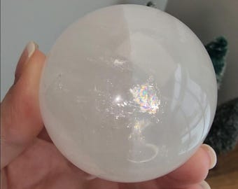 Optical Calcite Sphere: White Iceland Spar Crystal Ball (60MM)