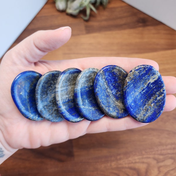 Lapis Lazuli Worry Stone | 1.77" | Bright Royal Blue with Silver Hematite Inclusions  | Pocket Crystals | ADHD Fidget | Intuitively Chosen