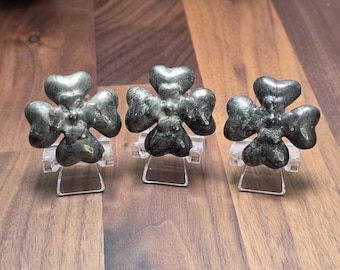 Pyrite Four Leaf Clover Carving: Golden Fools Gold