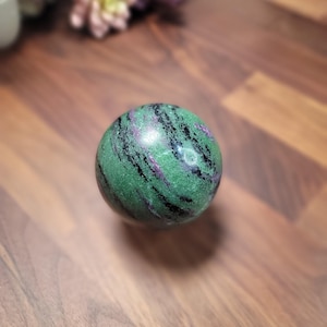 Ruby In Zoisite Crystal Sphere Decorative, Neon Green Pink Gem (70mm, Natural Gemstone, Unique Gift)