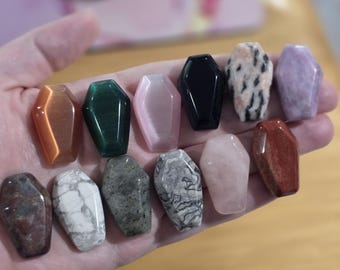 Inv - Crystal Mini Coffins | Cute Halloween Decor for Spooky Season | Dollhouse Size Vampire Casket for Miniature Village or Boo Baskets!