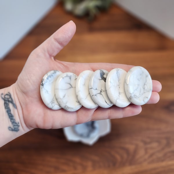 Howlite Worry Stone | 1.77" | White Marbled with Gray & Black | Calming Swirls | Pocket Crystals | ADHD Fidget | Intuitively Chosen