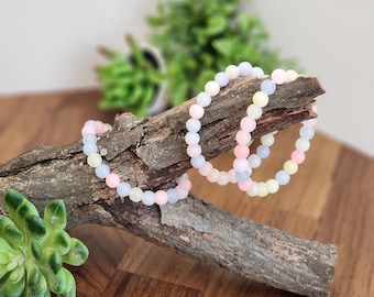 Morganite Crystal Bracelet: 8MM Natural Baby Pink, Soft Yellow, Cloudy Blue Beads | Perfect gift Easter or that Pastelcore Vibe for Spring