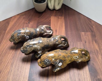 Leopard Skin Jasper Jaguar Crystal Carving | 6 Inches | Brown Gray and Black