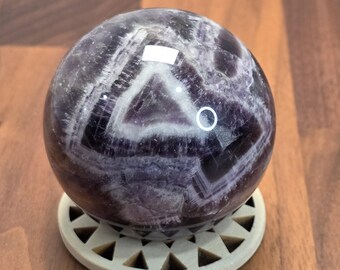 Crystal Sphere Amethyst Chevron Patterns, 63mm Gemstone Ball (Natural Fluorite, Unique Home Decor, Dreamcore Style)