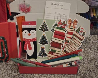 Holiday Bookish Bundle: Notebook, Pens, Bookmarks - Festive Gift Box