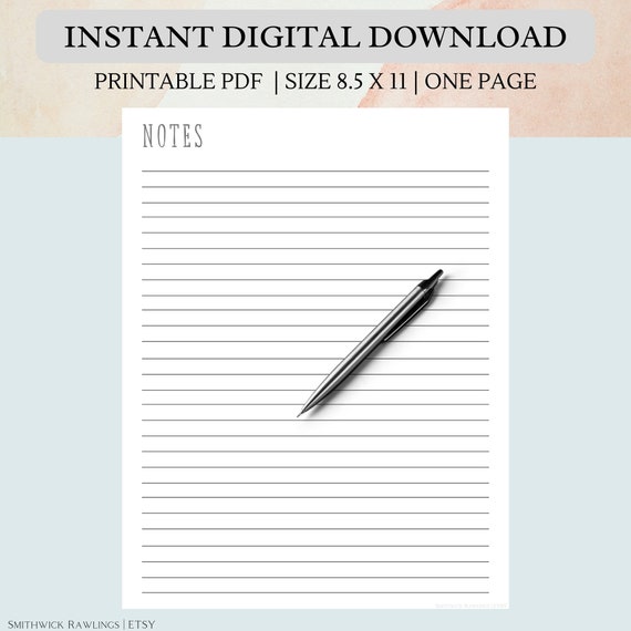 Notes Page Printable Instant Download Note Page Planner PDF - Etsy