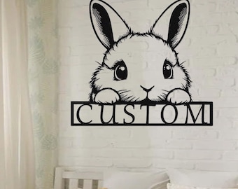 Custom Cute Rabbit Sign,Bunny Metal Wall Art,Personalized Rabbit Name Sign,Peeking Bunny Sign Wall Decor,Bunny Nursery Decor,Hutch Cage Sign