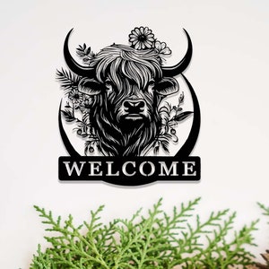Custom Highland Cow Metal Sign,Highland Cow Decor,Personalized Highland Cow Farm Name Sign,Highland Cow Farmhouse Wall Art,Cow Ranch Decor