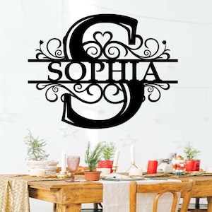 Signo de apellido personalizado, decoración de pared con monograma de metal, signo de apellido personalizado, signo de nombre inicial, regalo familiar de inauguración de la casa, arte de pared de metal para el hogar