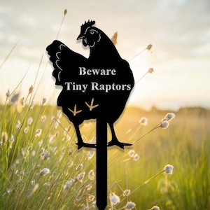Custom Chicken Garden Stake,Chicken Memorial Stake,Personalized Chicken Metal Yard Stake,Chicken Garden Decor,Beware Tiny Raptors Stake