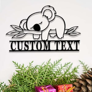 Custom Koala Sign,Koala Bear Metal Wall Art,Personalized Koala Name Sign,Koala Bedroom Nursery Sign Decor,Koala Safari Jungle Kids Room Sign