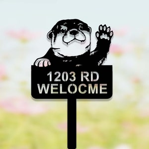 Custom Otter Garden Stake,Otter Metal Sign,Otter Animal Address Sign for Yard,Personalized Otter Yard Stake Decor,Peeking Otter Welcome Sign