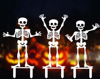 Estaca de jardín de esqueleto de Halloween, estaca de jardín de metal de Halloween, decoración de jardín de esqueleto de Halloween al aire libre, regalo espeluznante, letrero de jardín de decoración de Halloween