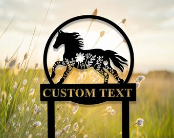 Custom Floral Horse Memorial Garden Stake,Horse with Flower Memorial Stake,Personalized Horse Grave Marker Stake,Loss of Horse Sympathy Gift