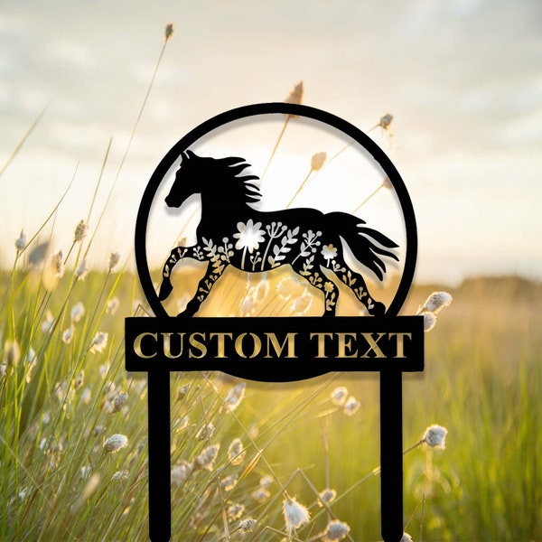 Custom Floral Horse Memorial Garden Stake,Horse with Flower Memorial Stake,Personalized Horse Grave Marker Stake,Loss of Horse Sympathy Gift