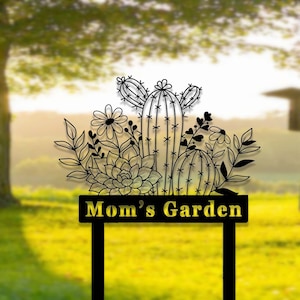Paletto da giardino con cactus personalizzato, cartello in metallo per giardino con cactus, paletto personalizzato con nome del giardiniere, decorazioni per giardino con cactus, paletto da giardino con cactus, regalo per fioristi