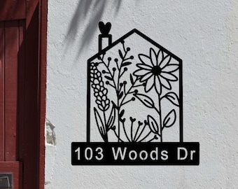 Letrero de dirección personalizado, número de puerta de metal, letrero de número de casa personalizado, letrero de número de dirección, número de buzón, placa de dirección, letrero de casa con flores