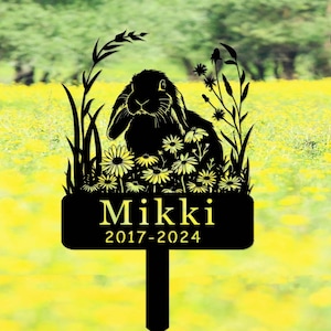 Custom Rabbit Memorial Garden Stake,Personalized Lop Rabbit Grave Marker,Bunny Memorial Metal Sign,Yard Stake,Outdoor Rabbit Garden Decor