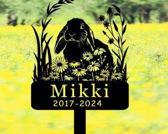 Custom Rabbit Memorial Garden Stake,Personalized Lop Rabbit Grave Marker,Bunny Memorial Metal Sign,Yard Stake,Outdoor Rabbit Garden Decor