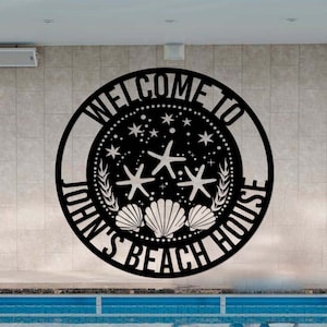 Custom Beach House Sign,Metal Beach House Decor,Personalized Family Name Beach Sign,Nautical Decor,Lake House Decor,Cottage Welcome Sign