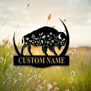 Custom Bison Metal Sign,Buffalo Bison Decor,Personalized Bison Farm Name Sign,Bison Farmhouse Metal Wall Art,Buffalo Cow Barn Ranch Decor