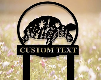 Custom Floral Turtle Garden Stake,Turtle Memorial Stake,Personalized Turtle Metal Yard Stake,Turtle Address Sign for Yard,Turtle Lover Gift
